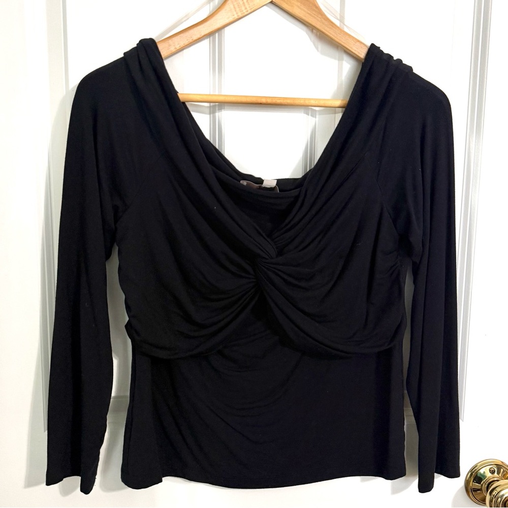 Loft Twist Front Black Long Sleeve Top Size Large